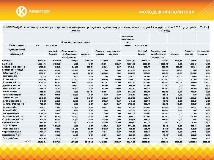 ИНФОРМАЦИЯ о запланированных расходах на организацию и проведение отдыха, оздоровления, занятости детей и подростков