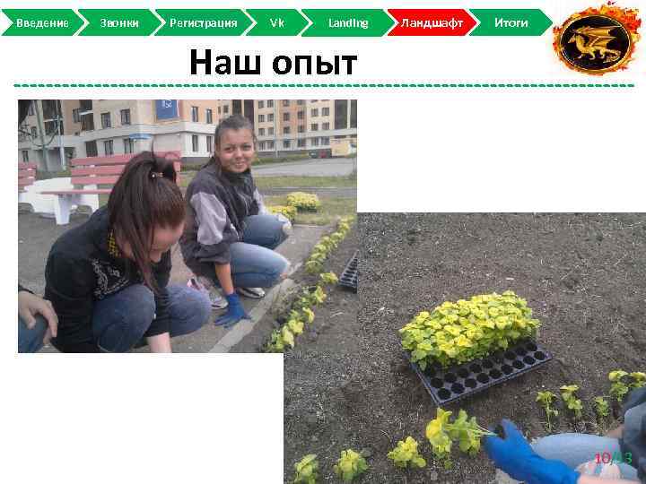 Введение Звонки Регистрация Vk Landing Ландшафт Итоги Наш опыт 10/13 