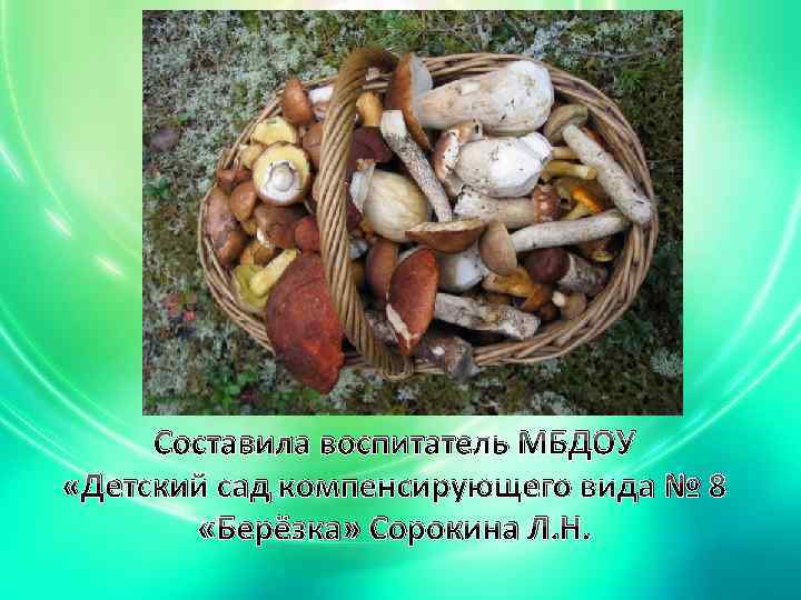 Составила воспитатель МБДОУ «Детский сад компенсирующего вида № 8 «Берёзка» Сорокина Л. Н. 