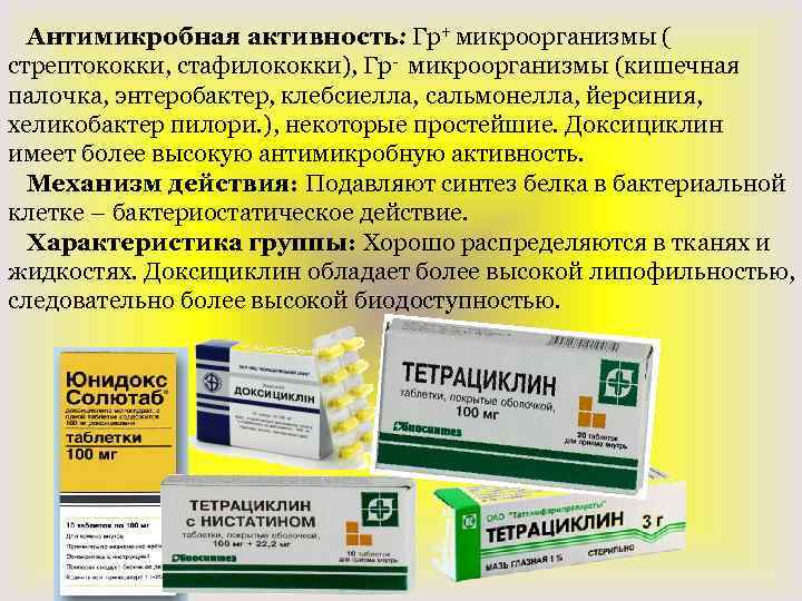 Антимикробная активность: Гр+ микроорганизмы ( стрептококки, стафилококки), Гр- микроорганизмы (кишечная палочка, энтеробактер, клебсиелла, сальмонелла,