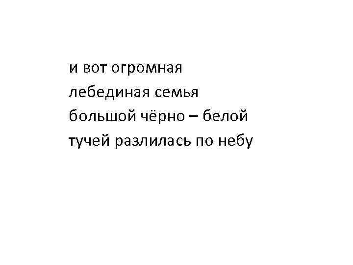 и вот огромная лебединая семья большой чёрно – белой тучей разлилась по небу 