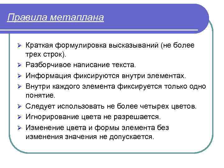 Сформулировать высказывание. Элементы метаплана. Существенные признаки метаплана. Метаплан в педагогике. Метод метаплана.