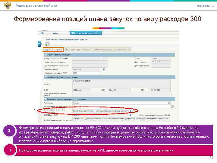 Федеральное казначейство roskazna. ru Формирование позиций плана закупок по виду расходов 300 1 1