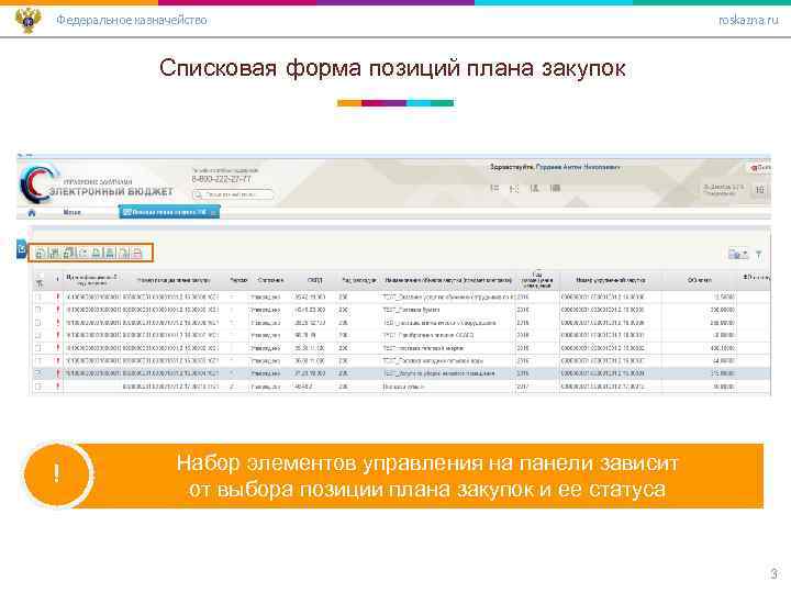 Федеральное казначейство roskazna. ru Списковая форма позиций плана закупок ! Набор элементов управления на