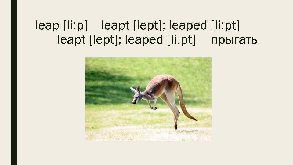 leap [liːp] leapt [lept]; leaped [liːpt] прыгать 