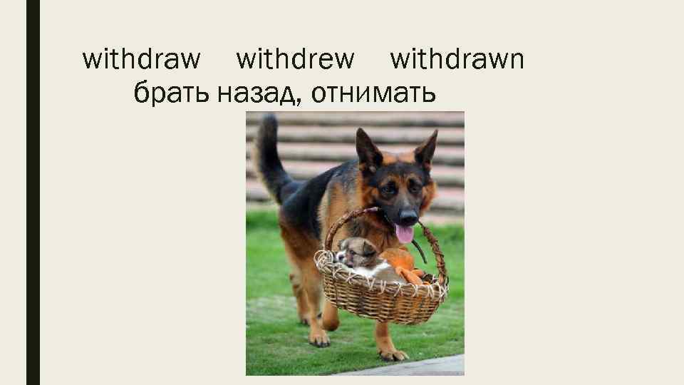 withdraw withdrew withdrawn брать назад, отнимать 