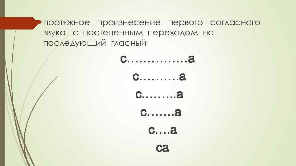  протяжное произнесение первого согласного звука с постепенным переходом на последующий гласный с……………а с……….