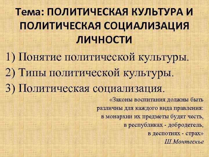 Политическая культура и политическая социализация презентация