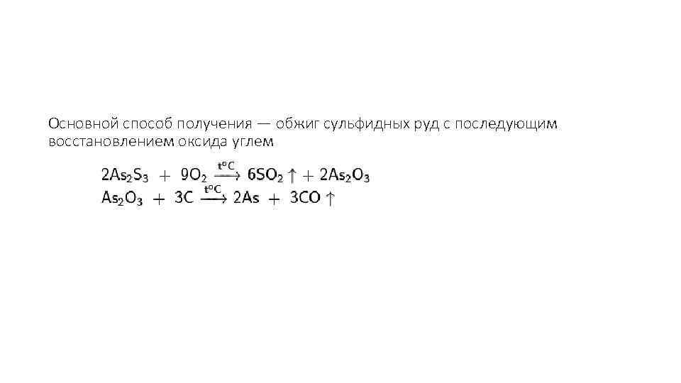  Основной способ получения — обжиг сульфидных руд с последующим восстановлением оксида углем 