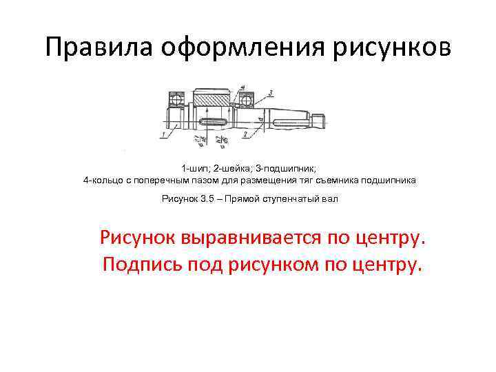 Правила оформления рисунков 1 -шип; 2 -шейка; 3 -подшипник; 4 -кольцо с поперечным пазом