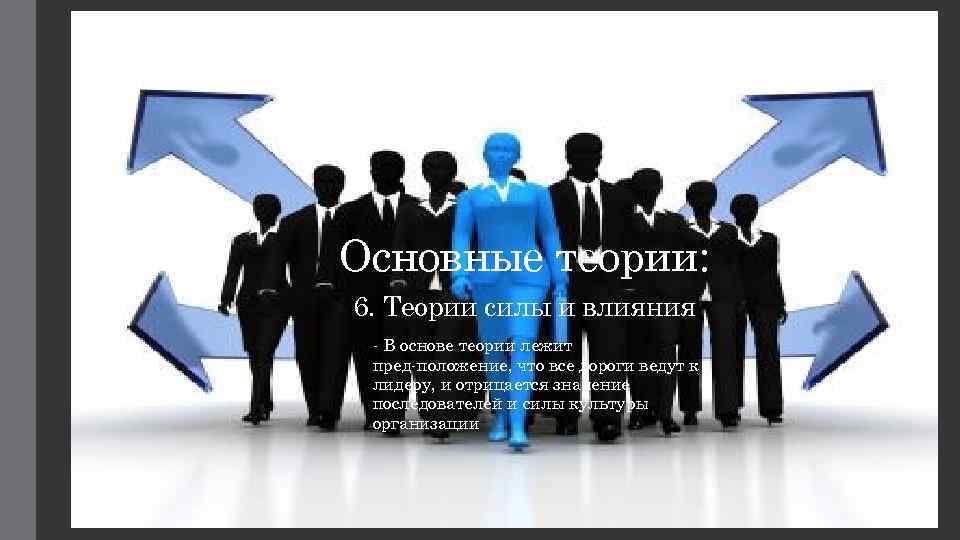 Основные теории: 6. Теории силы и влияния В основе теории лежит пред положение, что