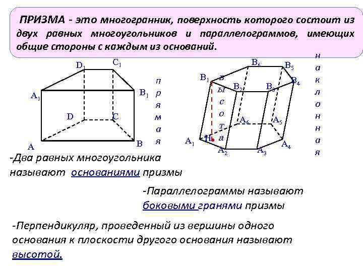 Площадь основания многогранника. Боковая поверхность многогранника. Поверхность многогранника это. Поверхность Призмы состоит из двух равных многоугольников. Призма многогранник поверхность которого состоит из двух.