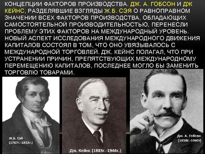 КОНЦЕПЦИИ ФАКТОРОВ ПРОИЗВОДСТВА. ДЖ. А. ГОБСОН И ДЖ КЕЙНС, РАЗДЕЛЯВШИЕ ВЗГЛЯДЫ Ж. Б. СЭЯ