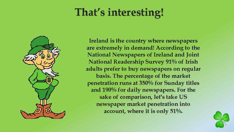 That’s interesting! Ireland is the country where newspapers are extremely in demand! According to