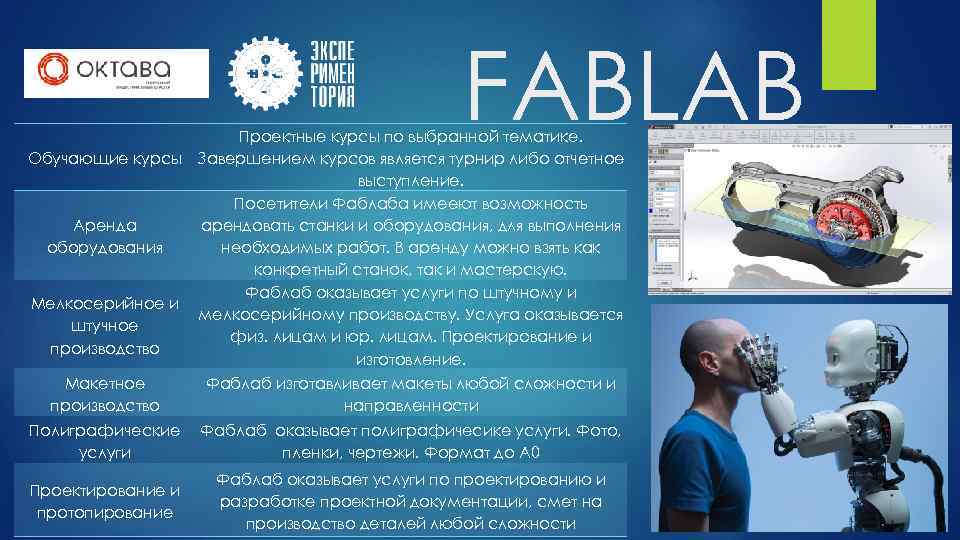 FABLAB Проектные курсы по выбранной тематике. Обучающие курсы Завершением курсов является турнир либо отчетное