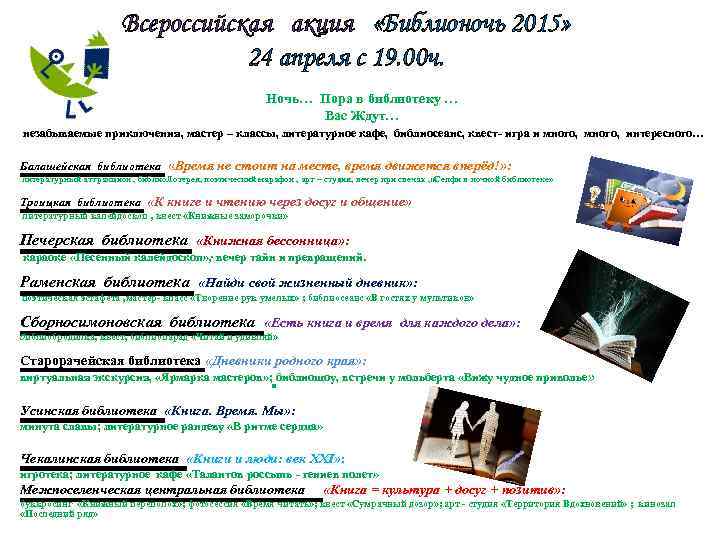 Всероссийская акция «Библионочь 2015» 24 апреля с 19. 00 ч. Ночь… Пора в библиотеку
