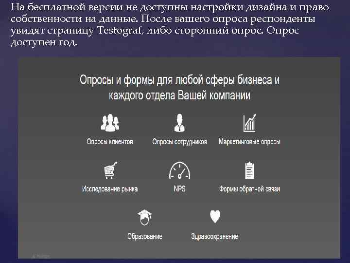 На бесплатной версии не доступны настройки дизайна и право собственности на данные. После вашего