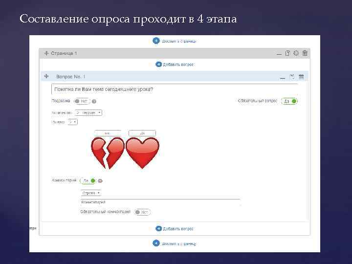 Составление опроса проходит в 4 этапа 