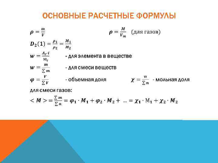 ОСНОВНЫЕ РАСЧЕТНЫЕ ФОРМУЛЫ 