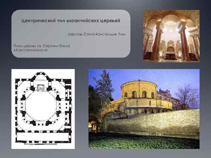 Центрический тип византийских церквей Церковь Санта-Констанция. Рим План церкви св. Сергия и Вакха в
