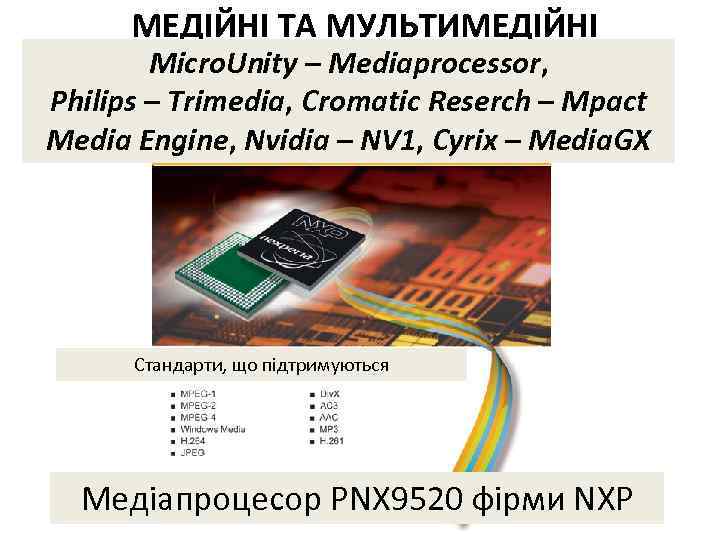 МЕДІЙНІ ТА МУЛЬТИМЕДІЙНІ Micro. Unity – Mediaprocessor, Philips – Trimedia, Cromatic Reserch – Mpact