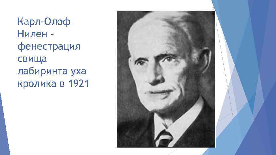 Карл-Олоф Нилен – фенестрация свища лабиринта уха кролика в 1921 