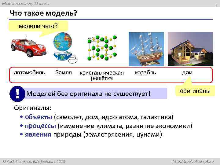 Моделирование, 11 класс 2 Что такое модель? модели чего? автомобиль ! Земля кристаллическая решётка