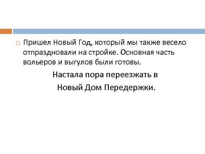  Пришел Новый Год, который мы также весело отпраздновали на стройке. Основная часть вольеров