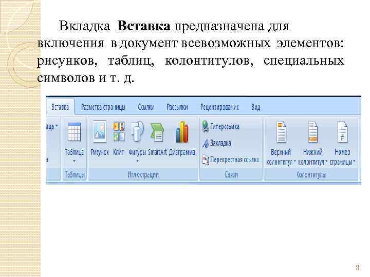 Вкладка вставка в powerpoint