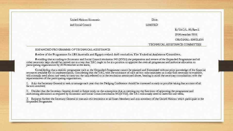 United Nations Economic and Social Council Distr. LIMITED R/TAC/L. 89/Rev. 2. 29 November 1955.