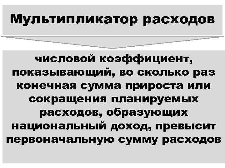 Мультипликатор расходов числовой коэффициент, показывающий, во сколько раз конечная сумма прироста или сокращения планируемых