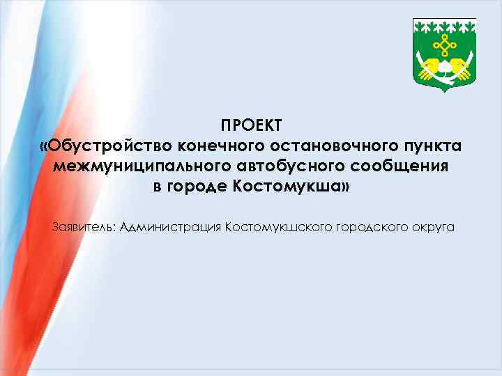 ПРОЕКТ «Обустройство конечного остановочного пункта межмуниципального автобусного сообщения в городе Костомукша» Заявитель: Администрация Костомукшского