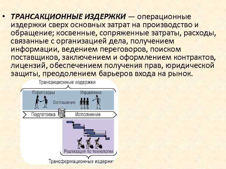  • ТРАНСАКЦИОННЫЕ ИЗДЕРЖКИ — операционные издержки сверх основных затрат на производство и обращение;