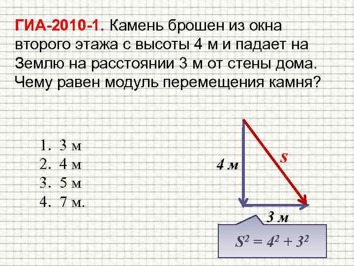 ГИА-2010 -1. Камень брошен из окна второго этажа с высоты 4 м и падает