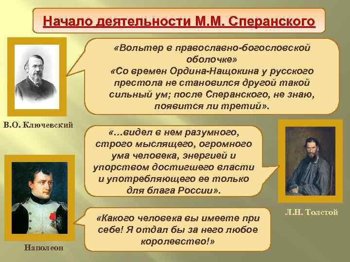 Начало деятельности М. М. Сперанского «Вольтер в православно-богословской оболочке» «Со времен Ордина-Нащокина у русского