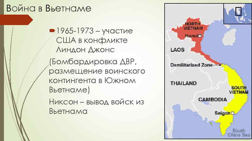 Война в Вьетнаме 1965 -1973 – участие США в конфликте Линдон Джонс (Бомбардировка ДВР,