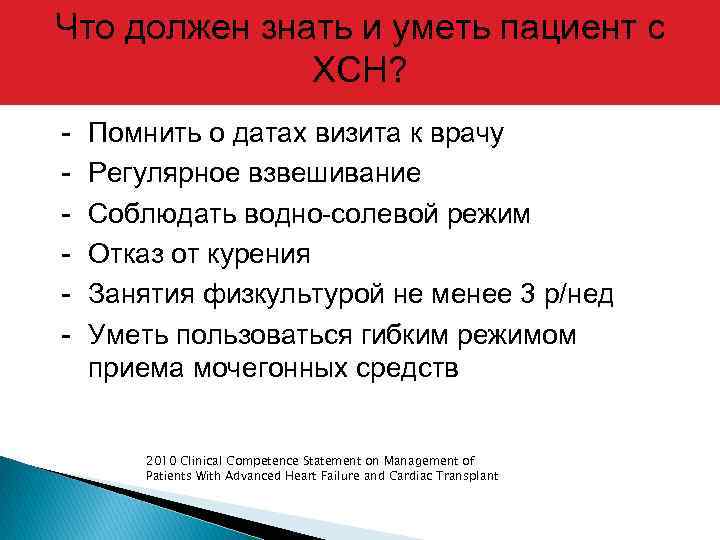 Что должен знать и уметь пациент с ХСН? - Помнить о датах визита к
