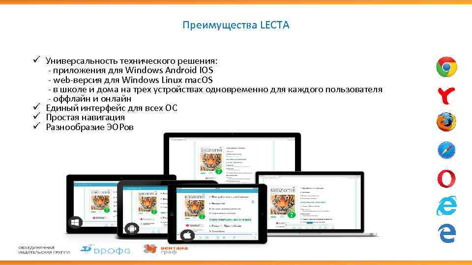 Преимущества LECTA ü Универсальность технического решения: - приложения для Windows Android IOS - web-версия