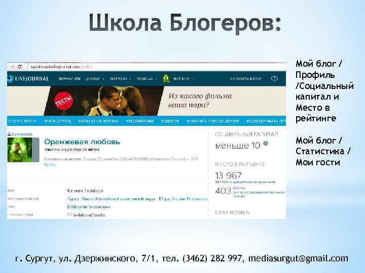 Мой блог / Профиль /Социальный капитал и Место в рейтинге Мой блог / Статистика
