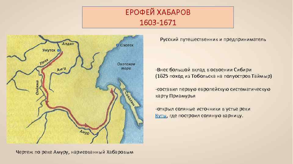 Как называли участников экспедиции в сибирь. Экспедиция Ерофея Хабарова 1649. Походы Ерофея Хабарова 1649-1653.