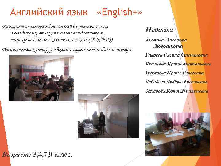 Английский язык «English+» Развивает основные виды речевой деятельности по английскому языку, начальная подготовка к