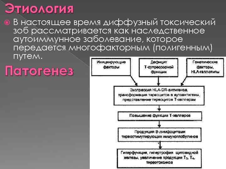 Этиология В настоящее время диффузный токсический зоб рассматривается как наследственное аутоиммунное заболевание, которое передается