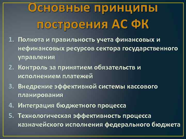 Основные принципы построения АС ФК 1. Полнота и правильность учета финансовых и нефинансовых ресурсов