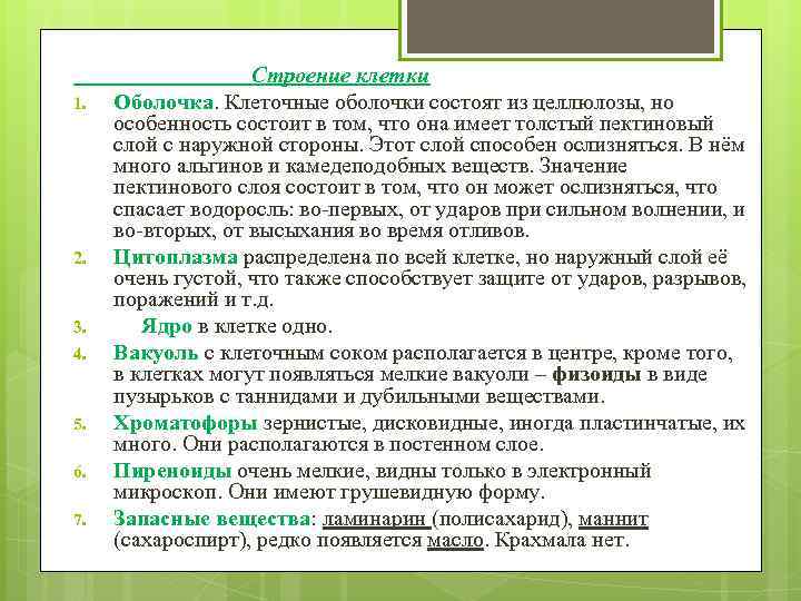  Строение клетки 1. Оболочка. Клеточные оболочки состоят из целлюлозы, но особенность состоит в