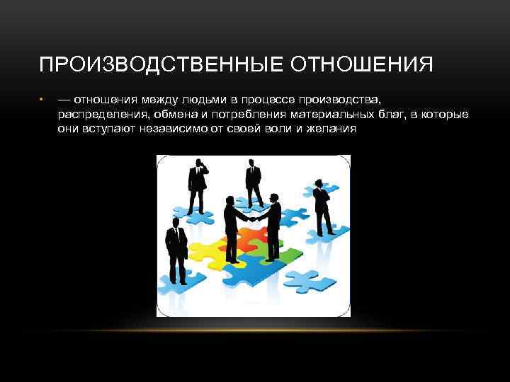 ПРОИЗВОДСТВЕННЫЕ ОТНОШЕНИЯ • — отношения между людьми в процессе производства, распределения, обмена и потребления