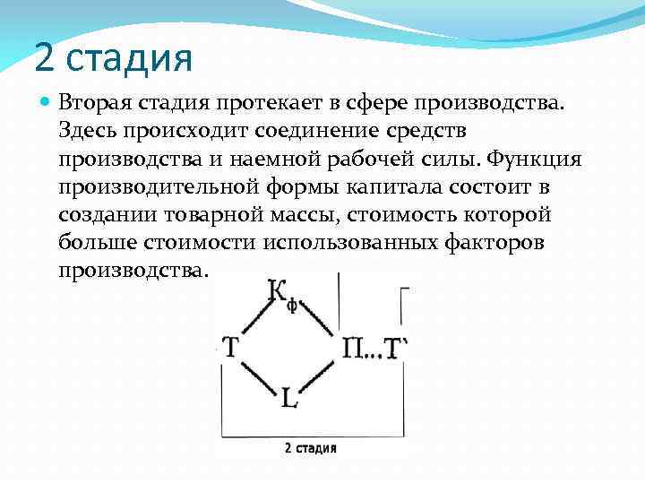 2 стадия Вторая стадия протекает в сфере производства. Здесь происходит соединение средств производства и