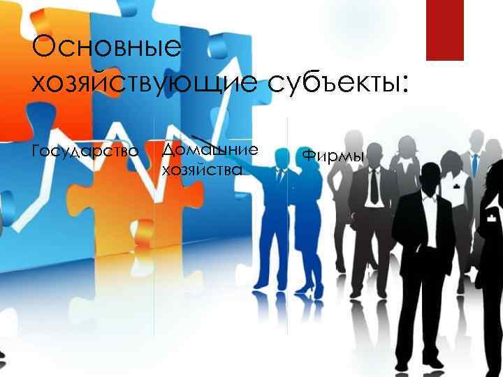 Основные хозяйствующие субъекты: Государство Домашние хозяйства Фирмы 