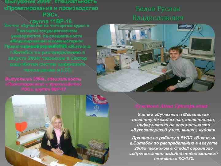 Выпускник 2004 г, специальность «Проектирование и производство РЭС» , группа 11 ВР-16. Белов Руслан