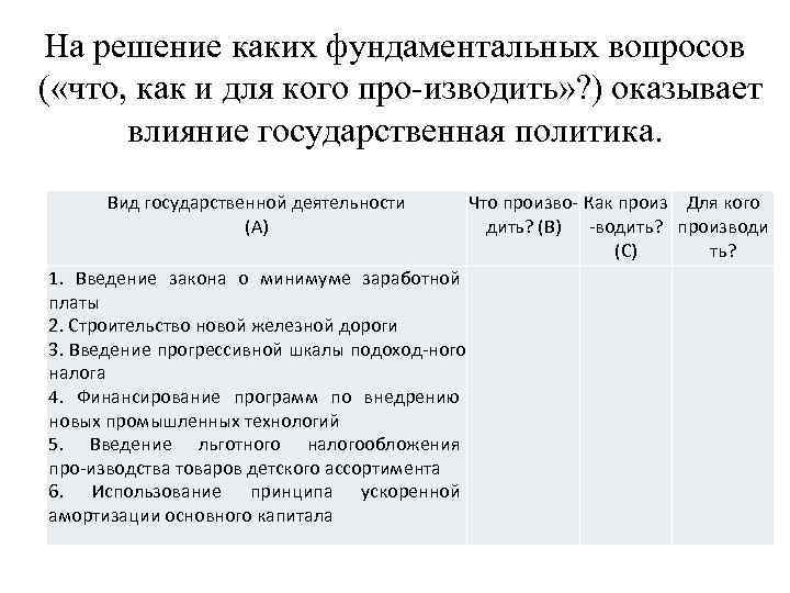 На решение каких фундаментальных вопросов ( «что, как и для кого про изводить» ?