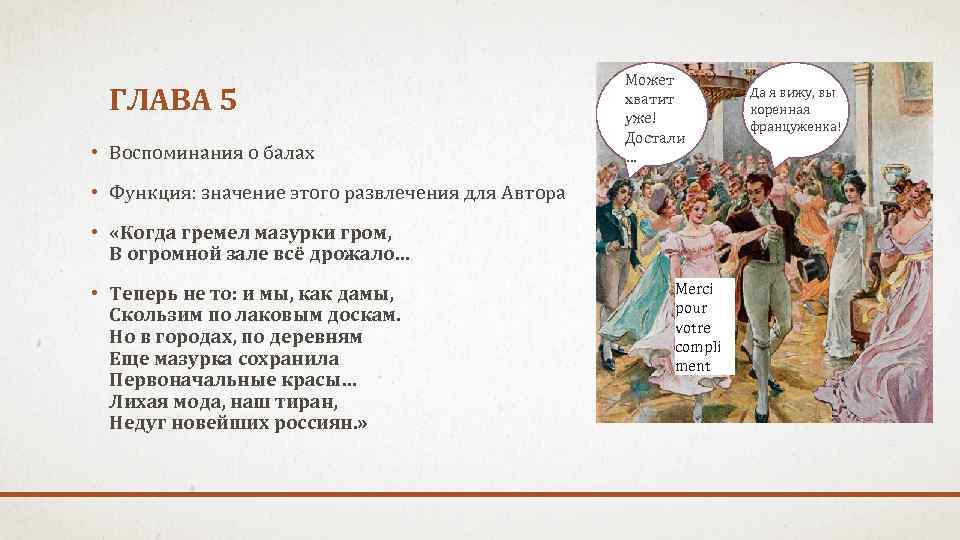 ГЛАВА 5 • Воспоминания о балах Может хватит уже! Достали … • Функция: значение